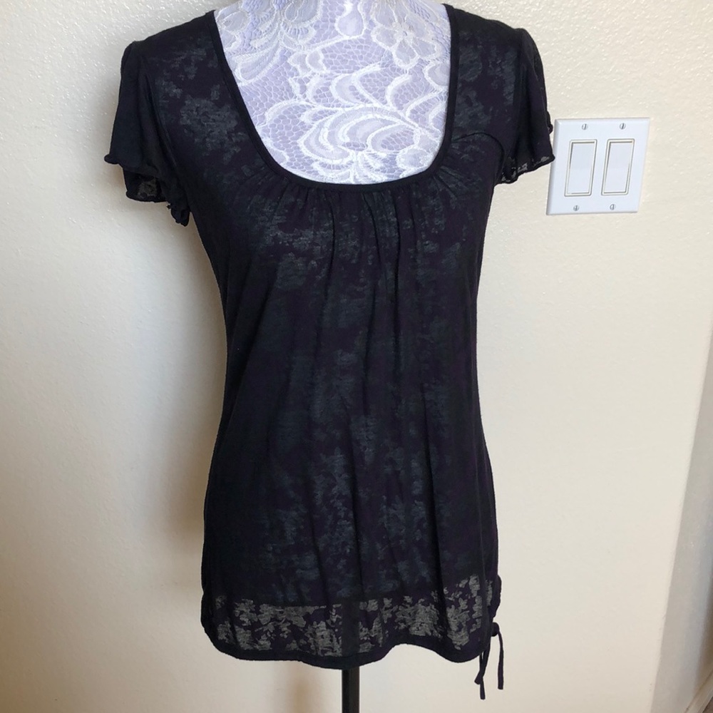Full Tilt Sheer Woven Back Tie Bottom Shirt EUC